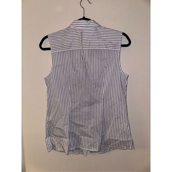 Ann Taylor NWT Blue White Striped Sleeveless Button Up Collared Blouse 4 - Picture 2 of 3